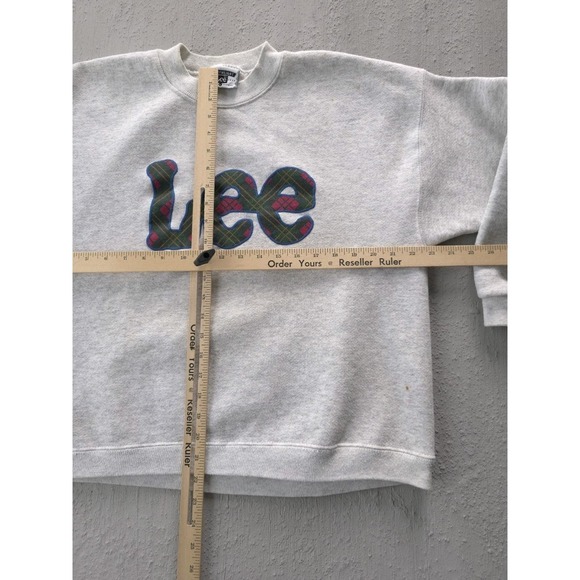 Vintage 90s Lee Heavyweight Plaid Logo Grey Crewneck Sweatshirt USA Made L - Picture 10 of 12